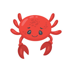 Cute cartoon happy red sea crab in a flat style