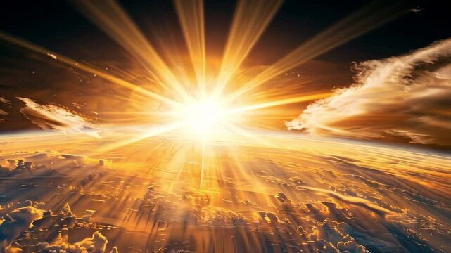 Golden Dawn: Witness the awe-inspiring sunrise or sunset as the sun bursts forth over a cloud-covered horizon, casting a golden glow that symbolizes hope and new beginnings.