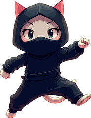 dynamic cartoon cat in a dark hooded ninja outfit © Rysak