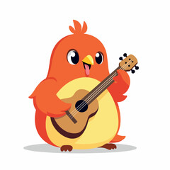 cheerful cartoon bird happily playing a ukulele