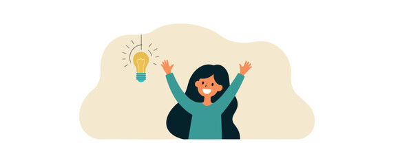 joyful woman celebrating a bright idea
