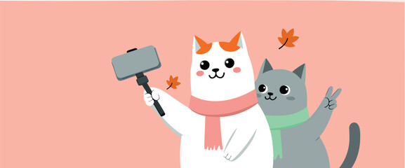 two cats taking a selfie in autumn