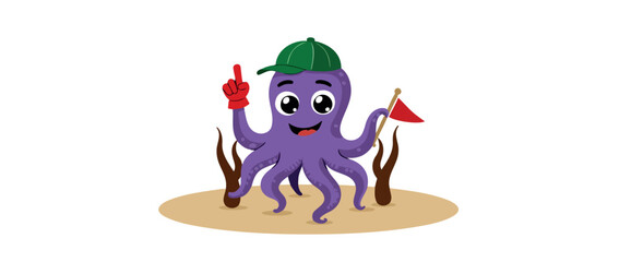 cheerful purple octopus cartoon character