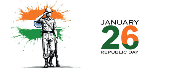 indian soldier saluting the national flag on republic day