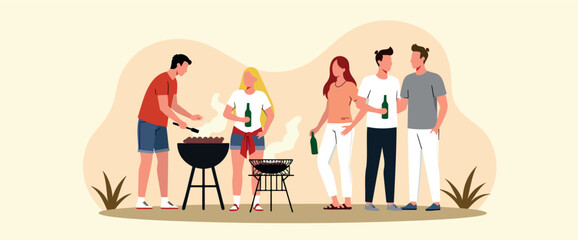 four friends enjoying a casual outdoor barbecue