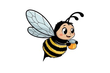 Obraz premium A Charming Cartoon Bee Carrying a Jar of Honey
