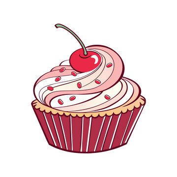 cherry cupcake with pink frosting clip art preview