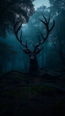 Mystical Stag in a Dark Forest