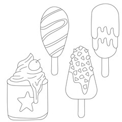 Outlined Ice Cream Clipart Set: Hand-drawn Ice Cream Doodles: Cartoon Ice Cream Illustrations