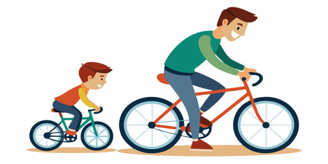 Vector illustration of a father and son riding a bicycle