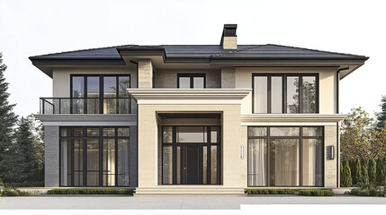 Fototapeta premium Modern detached home with luxury features and large windows