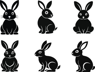 vector set of rabbits, vector illustration of rabbits, rabbits silhouette vector icon on white background.