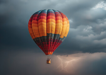 Fototapeta premium Hot Air Balloon Flying Through a Storm Cloud