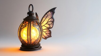 An enchanting lantern is embellished with stylized fairy wings beside it