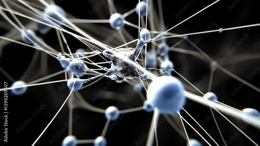 Poster exploring a complex blue network of interconnected nodes generative ai