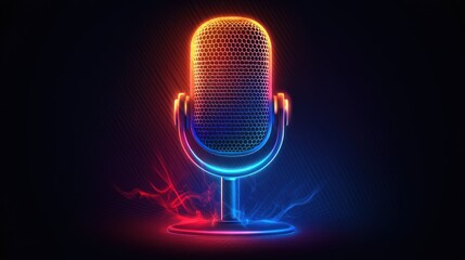 Neon microphone graphic.  Dynamic, glowing microphone icon