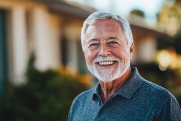 Obraz premium Portrait of a elderly Caucasian man smiling in front of nursing home in Usa