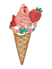 Cute and colorful ice cream cone illustration perfect for food-related designs, printable, advertising, children’s products, and seasonal summer graphics.