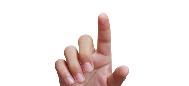 Gesture of communication one finger raised human gesture studio lighting close-up sign language concept