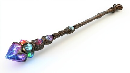 An ornate magical wand with embedded gems and artistic designs