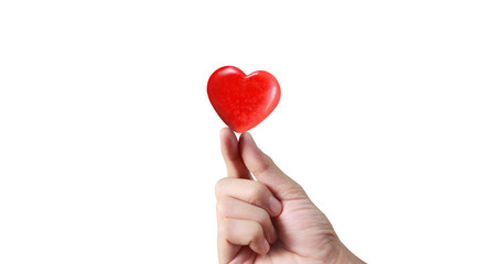 Hand holding red heart symbol emotional concept studio setting close-up view love and affection