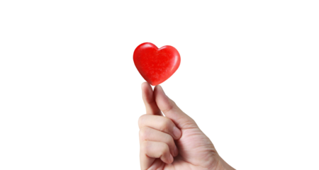 Hand holding red heart symbol emotional concept studio setting close-up view love and affection