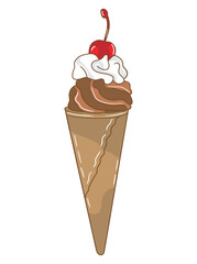 Cute and colorful ice cream cone illustration perfect for food-related designs, printable, advertising, children’s products, and seasonal summer graphics.