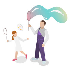 3D Isometric Flat Vector Illustration of Playing With Dad, Fatherhood, Daddy Super Hero. Item 7