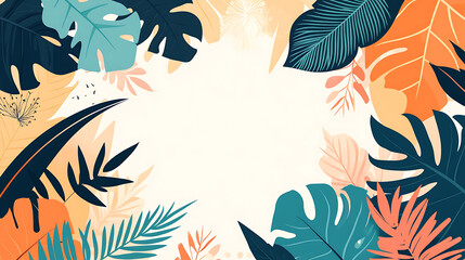 Fototapeta premium Tropical leaves frame with white space.