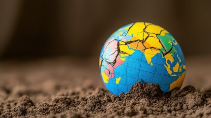 Cracked Globe on Dry Soil Illustrating Environmental Challenges