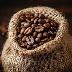 Aromatic Coffee Beans in Burlap Sack - Rich Roast