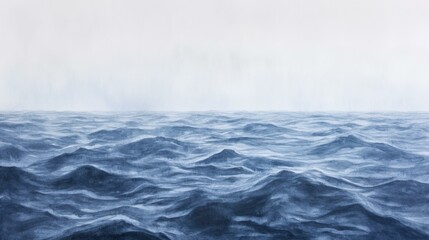 Fototapeta premium Rough Ocean Waves Seascape Painting Moody Blue Tones Horizon View Water Surface Motion