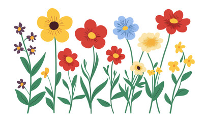 Fototapeta premium Colorful Minimalist Vector Flowers on White Background for Design and Decoration