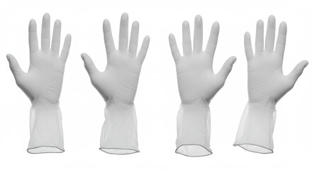 Obraz premium Set of sterile polyethylene gloves presented on a crisp white backdrop