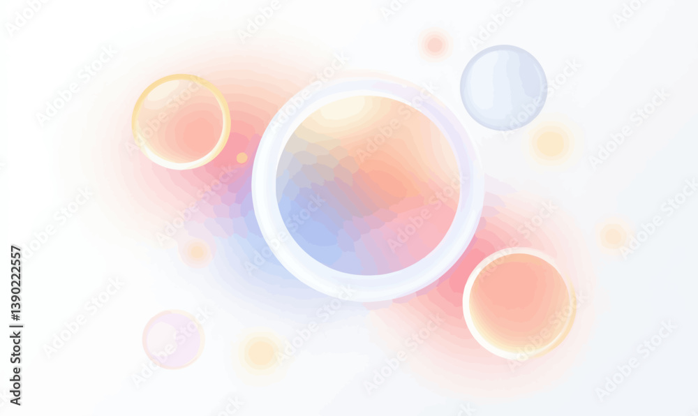 Poster pastel gradient glow with luminescent circles in 3d geometric space vector background