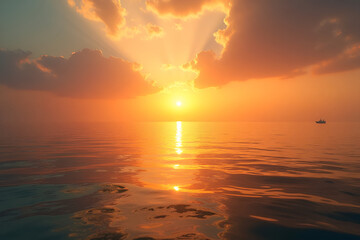 Fototapeta premium Breathtaking sunset over calm ocean serene peaceful representing tranquility against a cloudy sky background