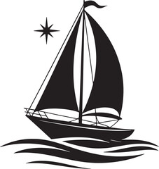 Sailboat with Waves silhouette vector illustration 