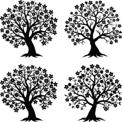 Floral Silhouette Bundle Decorative Black Flower Ornaments, Vector Set for Design and Crafts