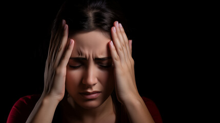 Woman suffering from headache, migraine, pain and health problem concept. AI Generative.