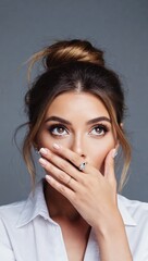 Woman hiding her mouth with her hand