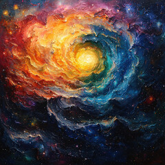 Galactic swirl action cosmic scene digital art vibrant colors abstract universe visual concept