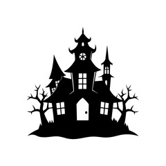 Halloween castle on a hill silhouette