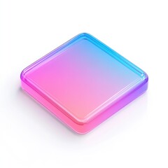A gradient colored translucent square object over a white background