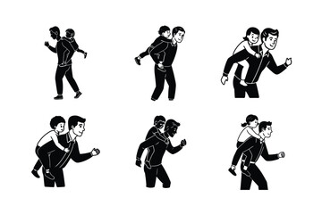 dad giving piggyback ride vector art silhouette