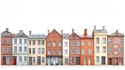 Obraz premium Row of colorful brick buildings on white background