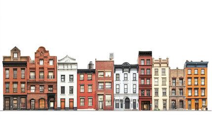 Obraz premium row of colorful brick buildings on white background