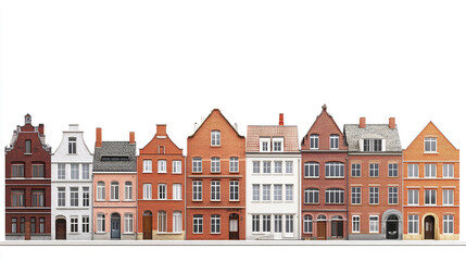 Fototapeta premium row of colorful brick buildings on white background