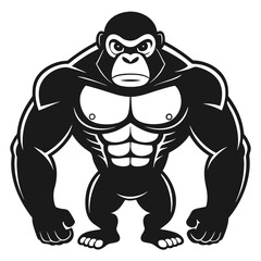 Naklejka premium Muscular Gorilla Character Illustration Strong Ape Cartoon Design Black And White