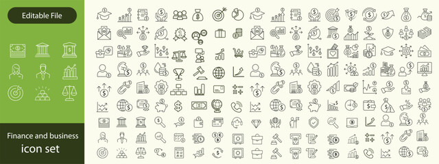 Finance and business line icons collection. Big UI icon set in a flat design. Thin outline icons pack. Vector illustration EPS10