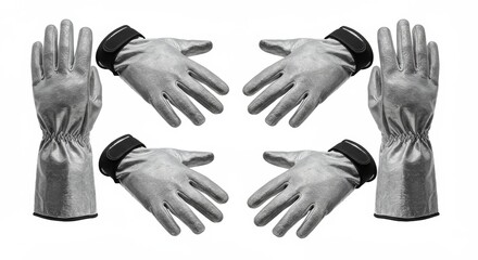 Obraz premium A set of aluminized gloves presented against a clean white backdrop, emphasizing their purpose